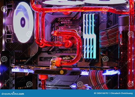 Close Up And Inside High Performance Desktop Pc And Water Cooling