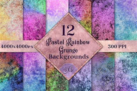 Pastel Rainbow Grunge Backgrounds 12 Image Textures Set 148422
