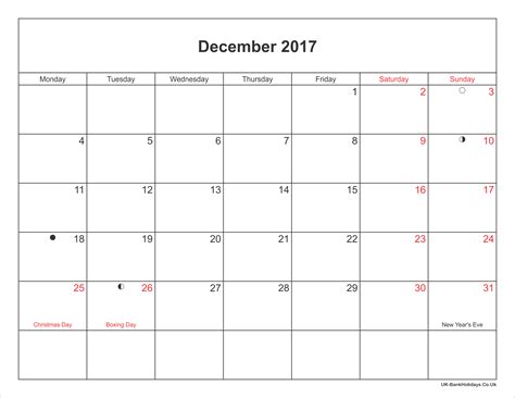December 2017 Calendar Printable With Bank Holidays Uk