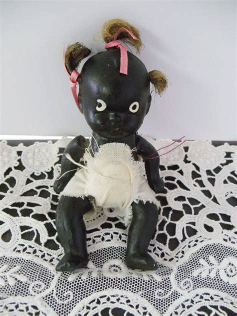 Vintage Black Americana Bisque Doll 4 Inch Jointed Baby Girl Made