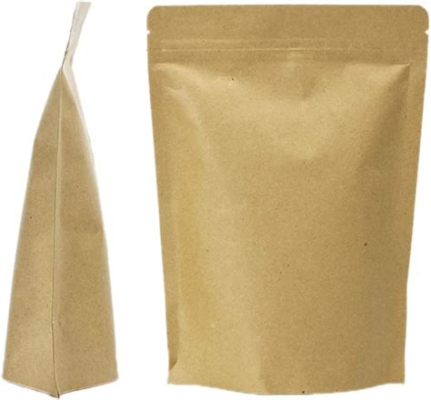 50 Pcs Stand Up Kraft Paper Bag Food Storage Pouch With