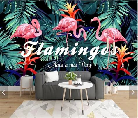 3d Flamingos Tropical Palm Leaves Wall Mural Wallpaper Printed Photo