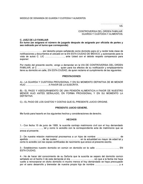 Modelo De Demanda De Divorcio Con Guarda Y Custodia Compartida Hot