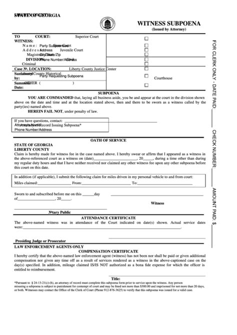 Fillable Subpoena Form Printable Forms Free Online