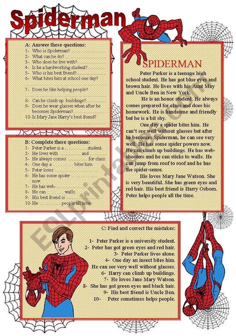 Spiderman Reading Comprehension Questions The Simple Present Tense