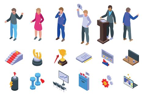 Motivational Speaker Icons Set Isometric Vector Human Seminar 8995817