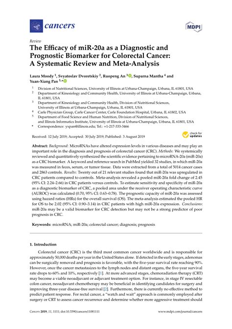 Pdf The Efficacy Of Mir A As A Diagnostic And Prognostic Biomarker