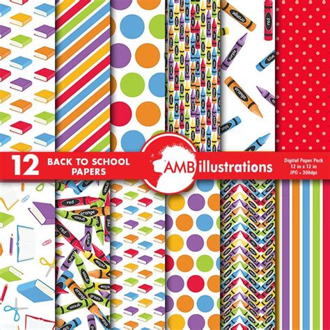 School Supply Digital Paper Amb 977 Graphic Patterns Creative Market
