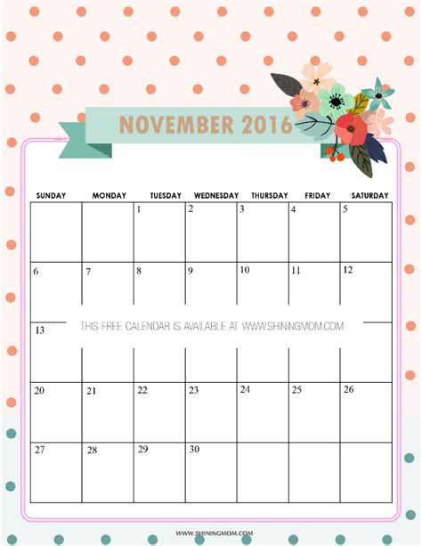 Free Printable Calendar For November 2016 Free Printable Calendar