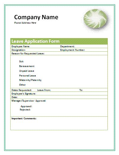 The forms are from the regulations made under the parental leave and employment protection act 1987. 10+ Leave Application Form Templates | Word, Excel & PDF ...