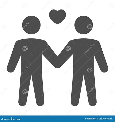 Gay Couple Solid Icon Lgbt Concept Two Men With Heart Sign On White Background Homosexual