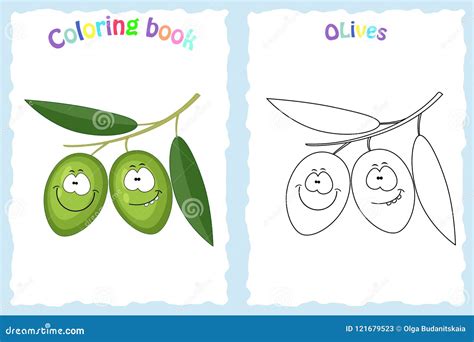 Página Del Libro De Colorear Para Los Niños Con Las Aceitunas Y El