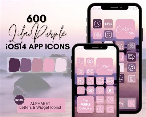 Lilac Theme Ios 14 App Icons 600 Purple Violet Lavender Pink Etsy