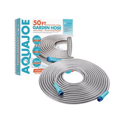 Aqua Joe 50 Ft Heavy Duty Spiral Constructed Metal Garden Hose The