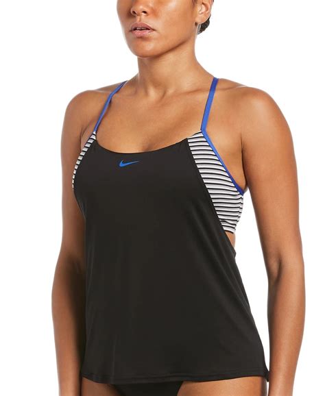 Nike BLACK Micro Stripe Layered Tankini Swim Top US Medium Walmart Com