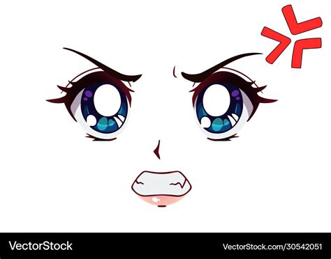 Angry Anime Face Manga Style Big Blue Eyes Vector Image
