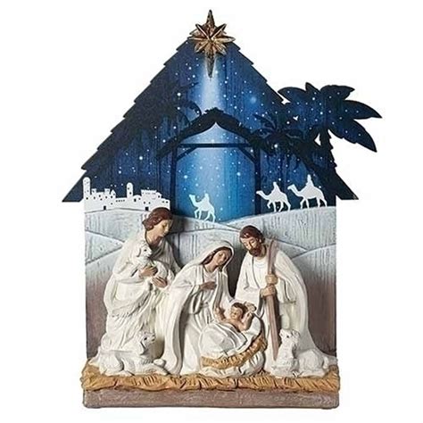 Nativity 13 Figurine With Printed Night Sky Stable Backdrop