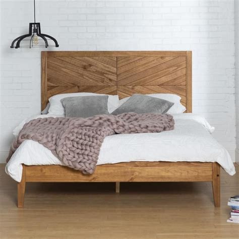 Chevron Solid Wood Queen Bed Wood Bedroom Furniture Boho Bed Frame