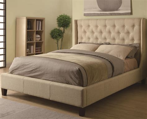 Upholstered Beds Queen Tan Upholstered Bed With Button Tufting By