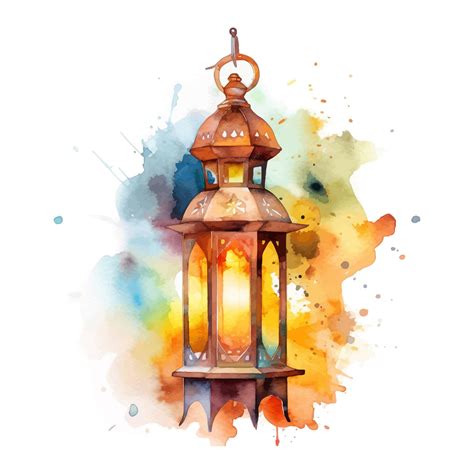 Lanterna Aquarela Ramadã Clipart Vetor Premium