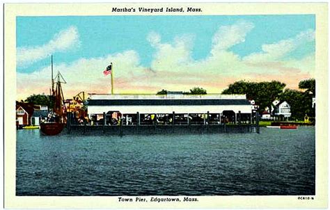 Vintage Marthas Vineyard Postcard Memorial Wharf From The Harbor