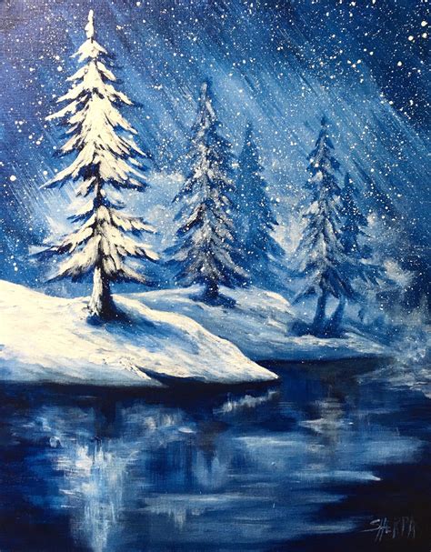 Start by painting a section of newspaper with green liquid watercolors. Simple Winter Landscape Frozen Lake With Pines The Art ...