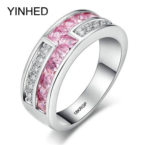 Yinhed Real Pure White Gold Rings For Women With 18kgp Stamp Top