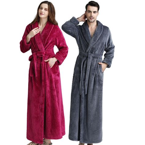 Women Winter Extra Long Thick Flannel Bath Robe Warm Peignoir Flannel Sexy Dressing Gown Men