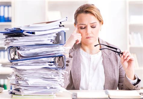 Businesswoman Very Busy With Ongoing Paperwork Stock Image Image Of