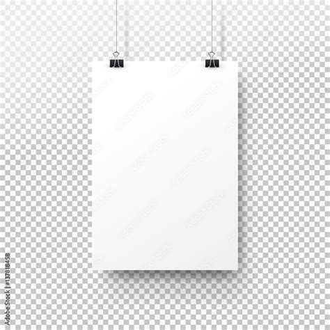Naklejka White Poster Hanging On Binder Transparent Background With