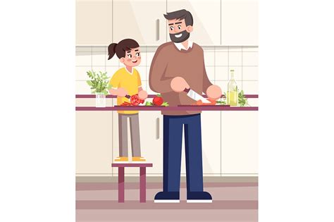 Father And Daughter Cooking Together Pre Designed Photoshop Graphics