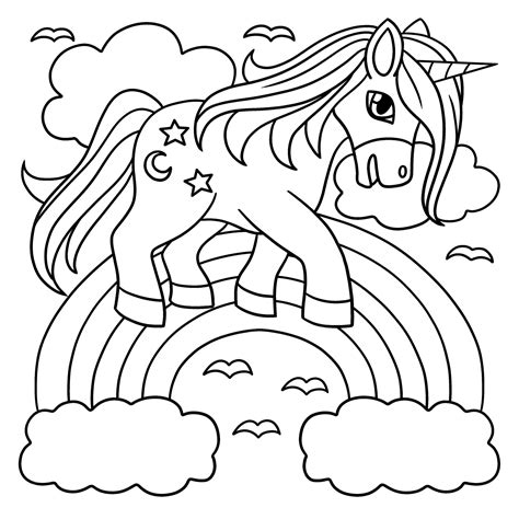 Magic Cute Unicorn Walking On Rainbow A4 Coloring Page Printable Images And Photos Finder