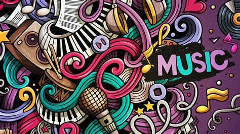Wallpaper Music Doodles Colorful Musical Instruments Doodle