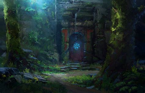 Ancient Gate Deep Within The Forest A Magic Long Elven Forest