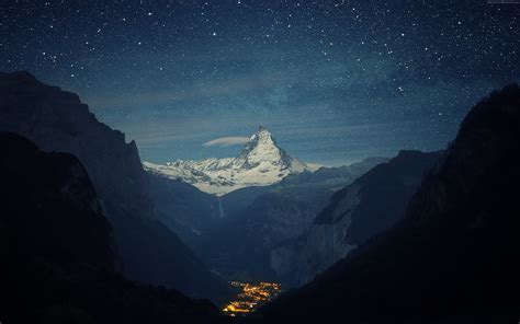 Switzerland Alps Night Sky Over A Small Village Rpics
