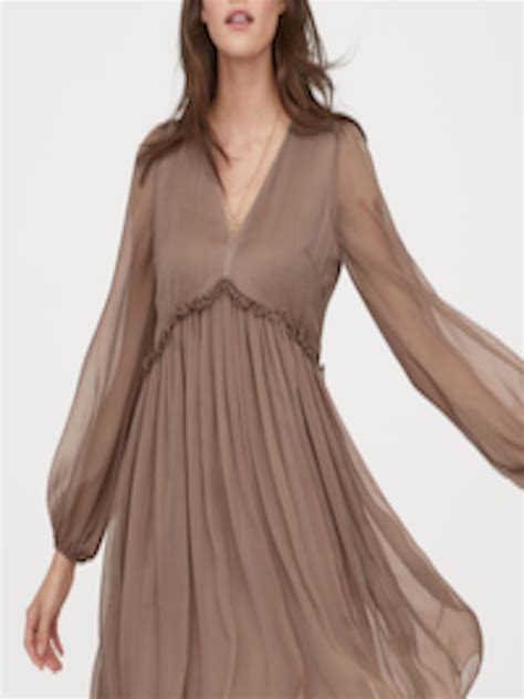 Buy Handm Women Beige Solid V Neck Chiffon Dress Dresses For Women
