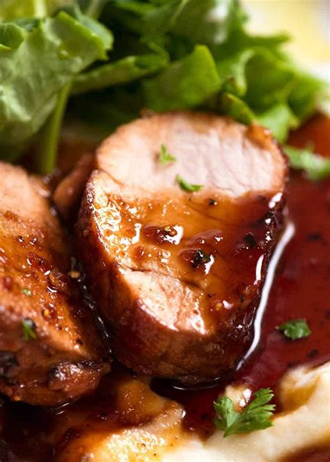 Fresh peppercorns, thyme, and bay leaves steep in the red wine and onion gravy imparting subtle but savory flavo. Pork Tenderloin with Honey Garlic Sauce | Recipe | Pork ...