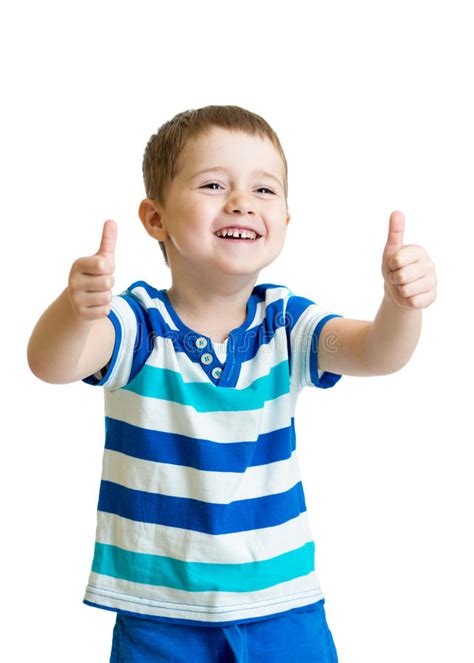 Happy Kid Boy With Hands Thumbs Up Stock Photo Image Of Approval