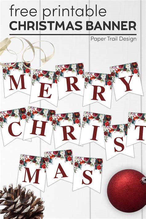 Free Printable Floral Christmas Banner Letters Paper Trail Design