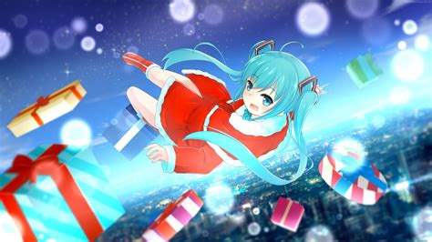 Blue Hair Anime Girl Christmas