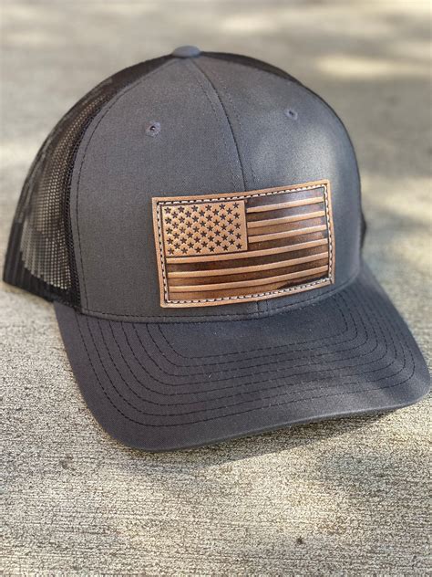 Solid Black Hat With American Flag Leather Patch Etsy