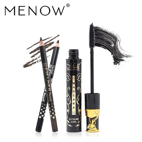 Menow Brand Curl Mascara With Brush Head Set With T Eyebrow Pencil And Eyeliner Pencil