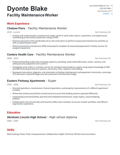 Download Free Facility Maintenance Resume Docx Word Template On