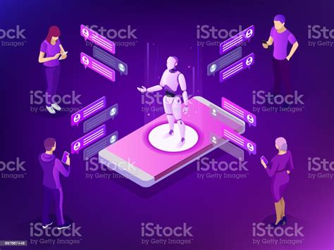 isometric artificial intelligence ai and business iot concept mans and women chatting with