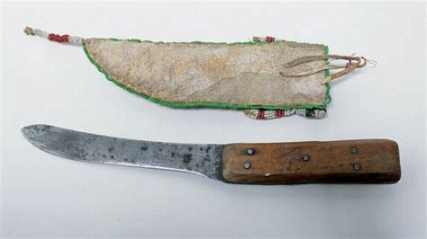 Antique Plains Knife And Beaded Sheath C 1880 I Wilson Sycamore St