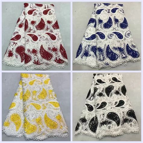 New Arrival African Cord Lace Fabrics With Beads Water Soluble Embroidered African White Lace
