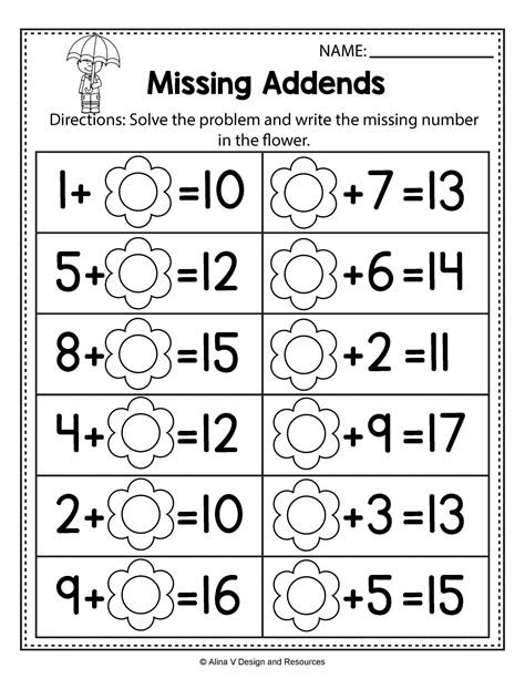 Adding Missing Numbers Kindergarten Worksheets