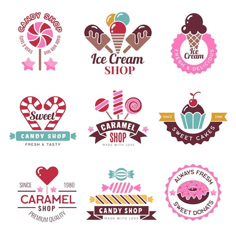Sweets Logo Badges For Candy Shop Confectionery Company Lollipop Cakes