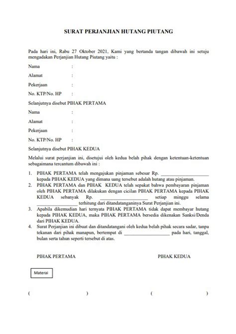 Surat Perjanjian Bayar Hutang Piutang Malayagif Vrogue Co