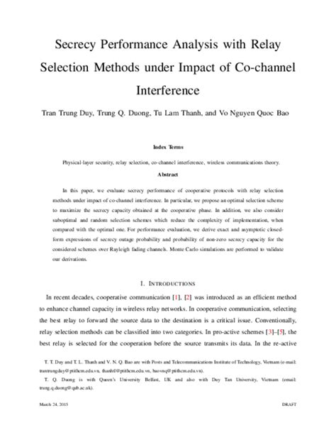 (PDF) Secrecy performance analysis with relay selection methods under impact of co-channel ...